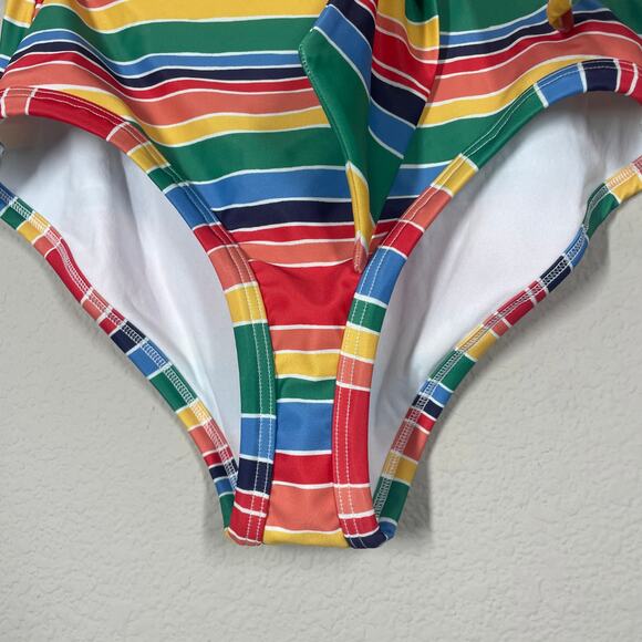 ModCloth Medium The Greta High Waisted Bikini Bottom Rainbow Stripe Tie Side - Picture 6 of 10